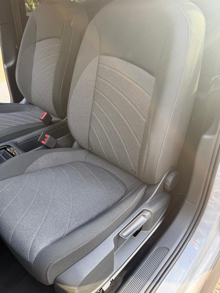 Freshly extracted and deep cleaned fabric seat after professional sanitisation