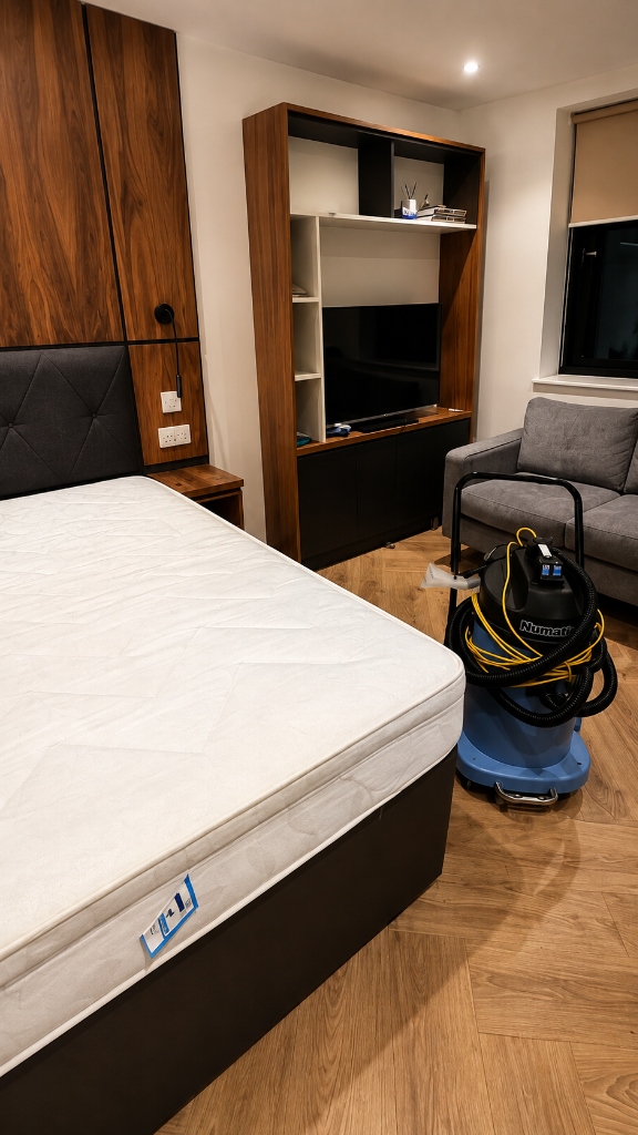 Luxury bedroom carpet & mattress extraction clean by KeenEye Co.